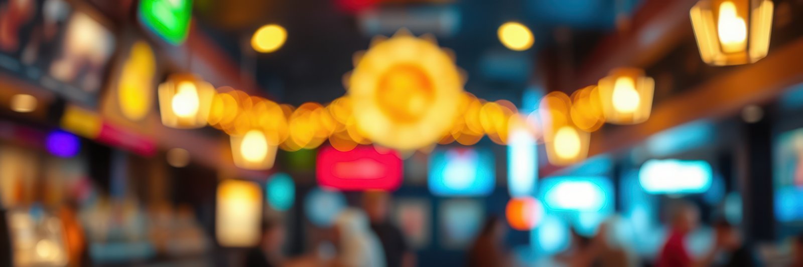 Brightly lit restaurant interior with guests enjoying a lively evening atmosphere in a vibrant downtown setting
